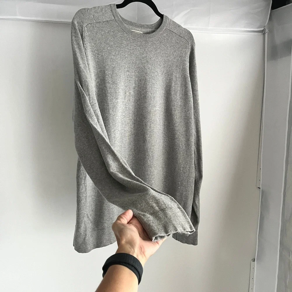 LL Bean Mens XL Gray Cotton Cashmere Crewneck Sweater OJDG1 Long Sleeve